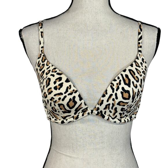 Shade & Shore 32B Bikini Top Swim Leopard Print Molded Cups Adjustable Stretch - Picture 1 of 11